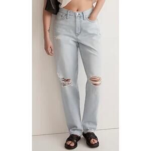 Madewell The Slouchy Boyjean 24 Light Wash Distressed Raw Hem Boyfriend Jeans